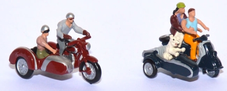 Motorradfahrer mit Seitenwagen 2 Stück