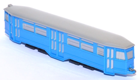 Straßenbahn-​Anhänger O&K Beiwagen V7B unverglast himmelblau