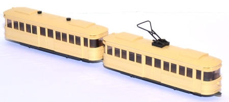 Straßenbahn AEG Triebwagen TM und Anhänger O&K Beiwagen BM hellbeige