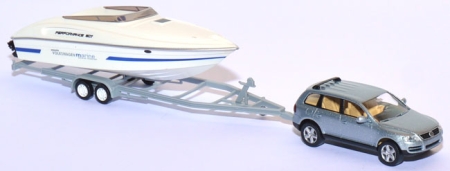 VW Touareg Rennboot-​​Gespann silberblaumetallic