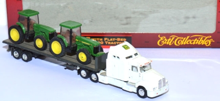 Kenworth T600B with Flat-Bed Trailer + 2 John Deere 8300 Tractors