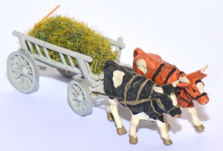 Ochsengespann Leiterwagen mit Grasladung