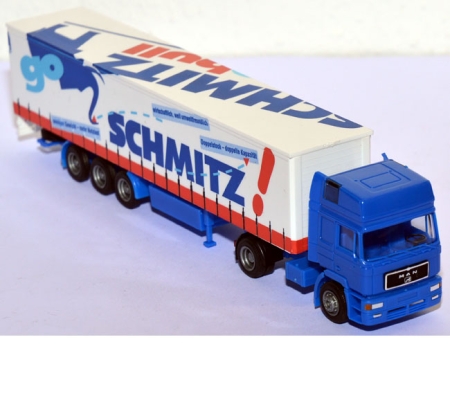 MAN F2000 HD Gardinenplanen-Sattelzug Schmitz Cargobull blau