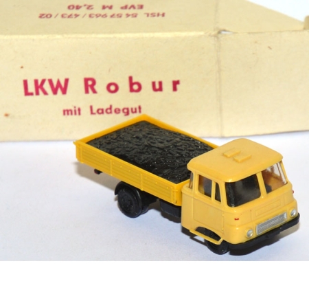 Robur LO 3000 Pritschen-LKW mit Ladung gelb