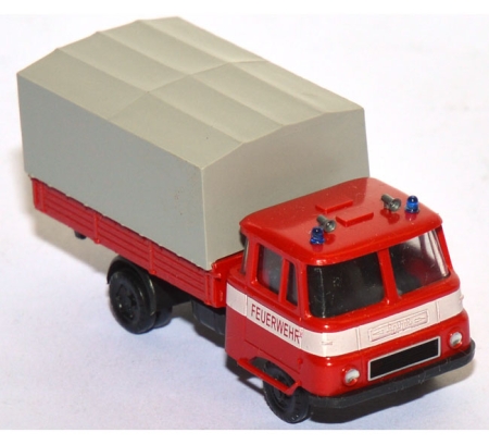 Robur LO 3000 Pritschen-LKW mit Plane Feuerwehr mit Bauchbinde rot