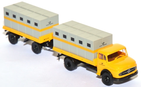 Mercedes-Benz L 322 Lastzug für Transport von Weber-Behältern gelb