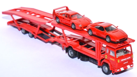 Iveco Turbo Autotransporter Hängerzug Ferrari mit 2 Ferrari rot