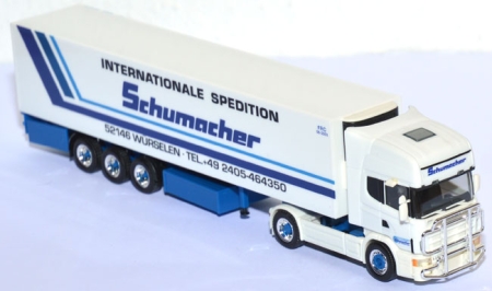 Scania 164 TL Hochdach Kühlkoffersattelzug Schumacher Würselen weiß