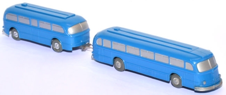 Mercedes-​Benz O 6600 H Pullman Bus + Anhänger himmelblau unverglast