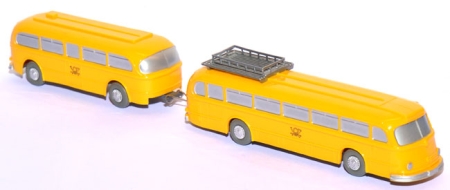 Mercedes-Benz O 6600 H Pullman Busmit Gepäckbrücke + Omnibus-Anhänger Post gelb unverglast