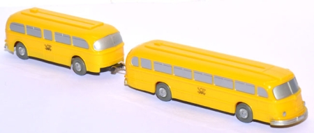 Mercedes-Benz O 6600 H Pullman Bus + Omnibus-Anhänger Post gelb unverglast