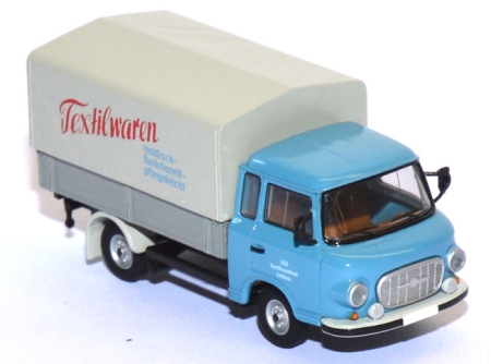 Barkas B 1000 Pritsche mit Plane Textilwaren - VEB Textilkombinat Cottbus blau