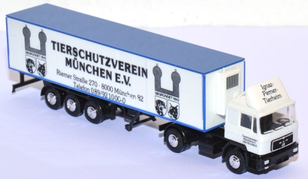 MAN F90 Kühlkoffersattelzug Tierschutzverein München e.V. weiß