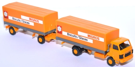 Saurer D 290/330 Pritschenlastzug Migros Biscuits/Glaces CH