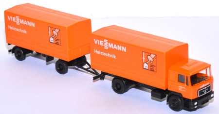 MAN F90 Pritschen-Lastzug Viessmann Heiztechnik orange