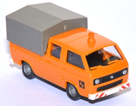 VW T3 DoKa Pritsche mit Plane Kommunal Straßenmeisterei orange