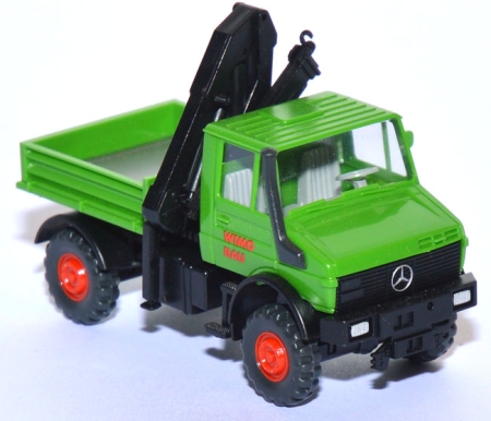 Mercedes-​​Benz Unimog U 1850 mit Ladekran Wimo Bau gelbgrün