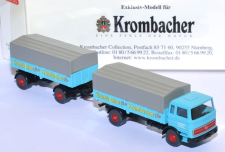 Mercedes-​Benz LP 1620 Pritschenlastzug Krombacher adriablau