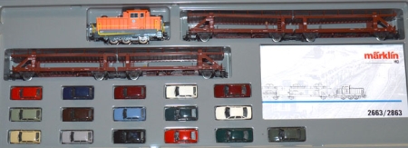 Autotransport-Zug aus dem Volkswagenwerk mit 16 VW