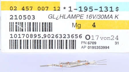 Glühlampe 16 V, 30 mA klar 4 Stück