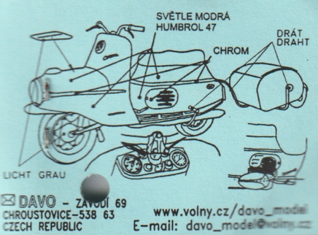 Skútr CZ mit Anhänger Motorroller 1956 Bausatz Resin