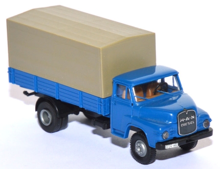 MAN 635 Kurzhauber Pritschen-​​​​​LKW blau
