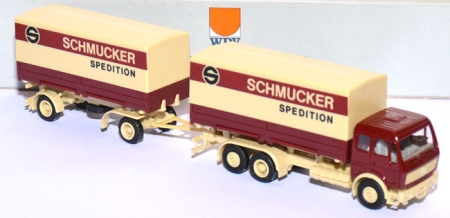 Mercedes-​Benz SK Wechselpritschen-​Lastzug Spedition Schmucker