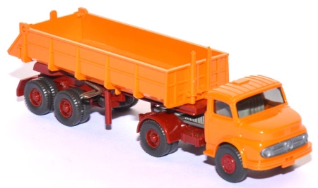 Mercedes-​Benz LS 1413 Hinterkippersattelzug gelborange