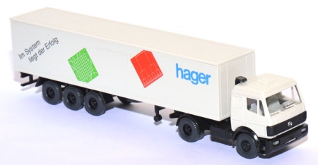 Mercedes-​Benz SK 1748 Koffersattelzug Hager grauweiß