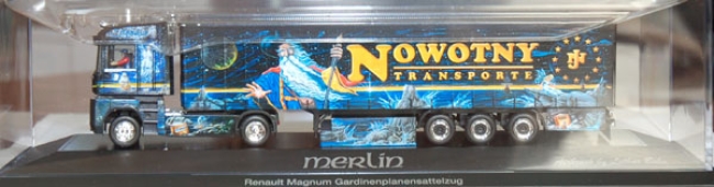 Renault Magnum Gardinenplanen-Sattelzug Nowotny / Merlin