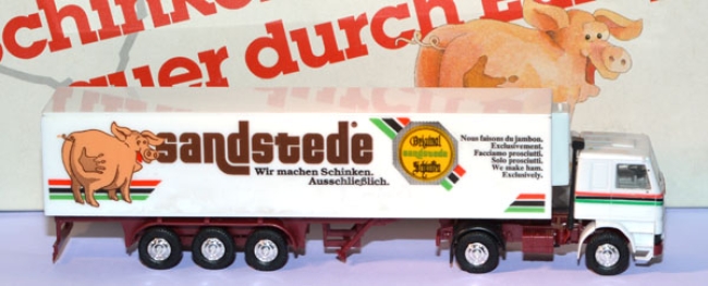 Scania 142 Kühlkoffersattelzug Sandstede Schinkentruck weiß