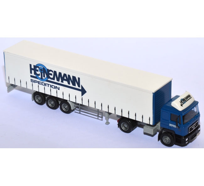 MAN F2000 Gardinenplanensattelzug Heinemann blau