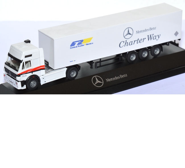 Mercedes-Benz SK 1853 Koffersattelzug Central Trailer Rentco MB Charter Way weiß