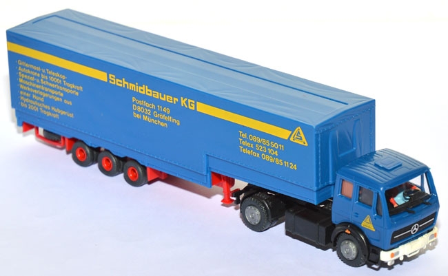 Mercedes-​Benz NG 1625 S/36 Jumbo-​Pritschensattelzug Schmidbauer blau