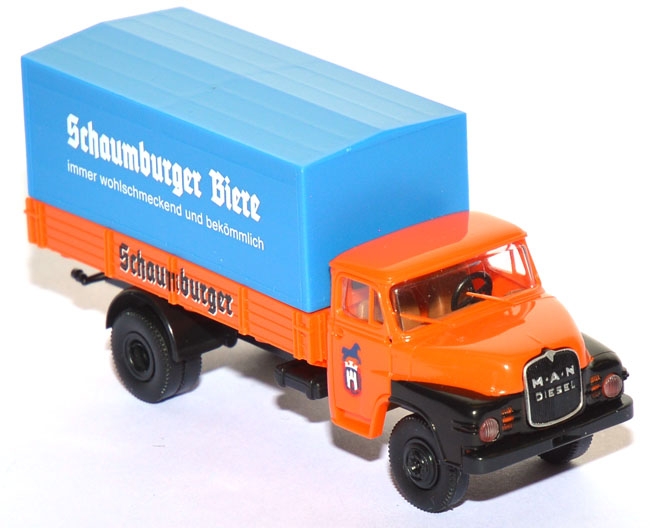 MAN 635 Pritschen-LKW Schaumburger Biere orange