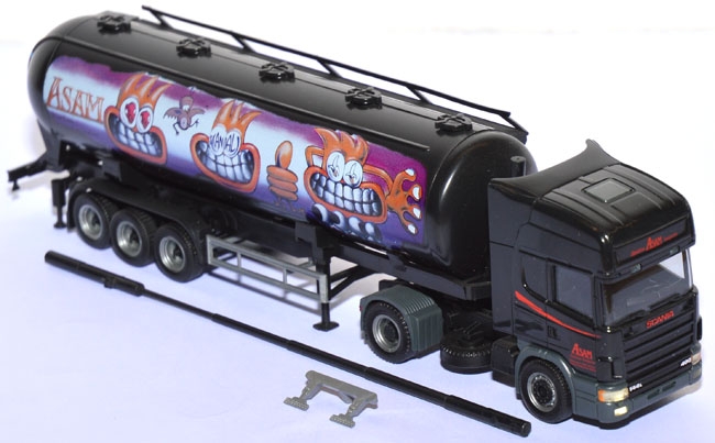 Scania 144 Silo-Sattelzug 56m³ Asam Spedition - Asam gibt Gas schwarz