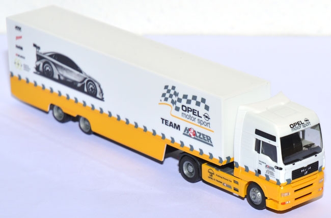 MAN TG 460 A XXL Jumbo-Koffersattelzug Renntransporter Opel, Team Holzer