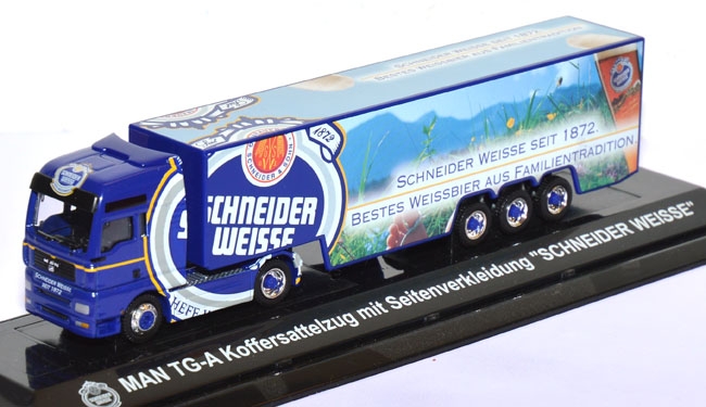 MAN TG-A Koffersattelzug mit Seitenverkleidung Schneider Weisse blau