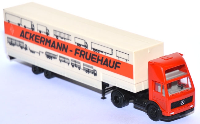 Mercedes-​Benz NG Pritschensattelzug AF Ackermann-​Fruehauf rot