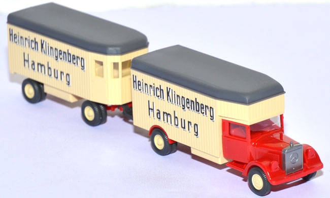 Mercedes-​Benz L 2500 Möbelkofferlastzug Heinrich Klingenberg orangerot