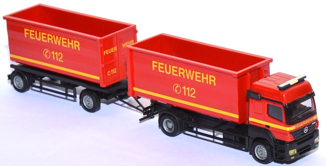 Mercedes-Benz Axor Abrollmulden-Hängerzug Feuerwehr rot