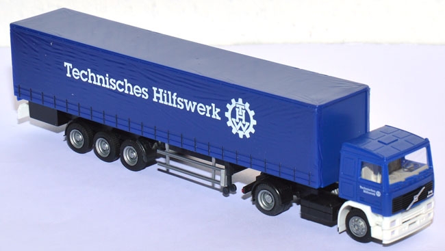 Volvo F12 Pritschensattelzug THW blau