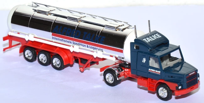 Scania T142E Hauber Tanksattelzug Chromtank Alfred Talke blau