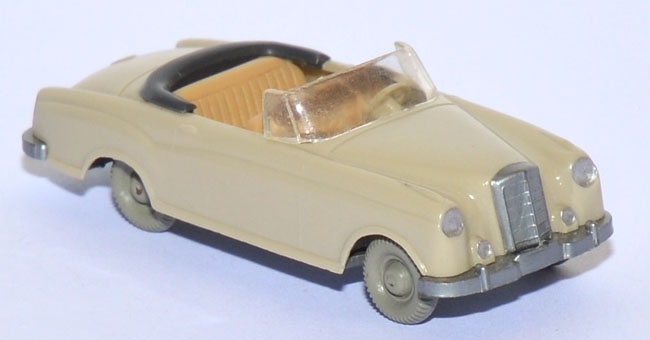 Mercedes-​Benz 220 Cabriolet offen hellgelbgrau