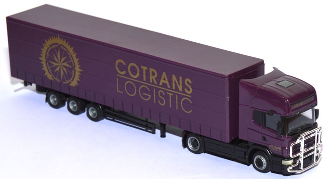 Scania 144 TL Gardinenplanen-Sattellzug Cotrans Logistic lila