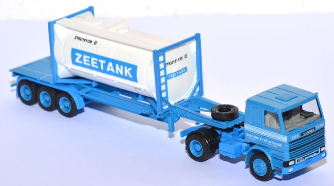 Scania 142 20 ft. Tankcontainer-​Sattelzug Zeetank blau