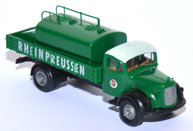 Mercedes-​​Benz L 311 Pritschen-​​LKW mit Öltank Rheinpreussen grün