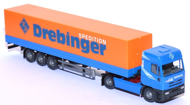 Iveco EuroStar Pritschensattelzug Spedition Drebinger verkehrsblau