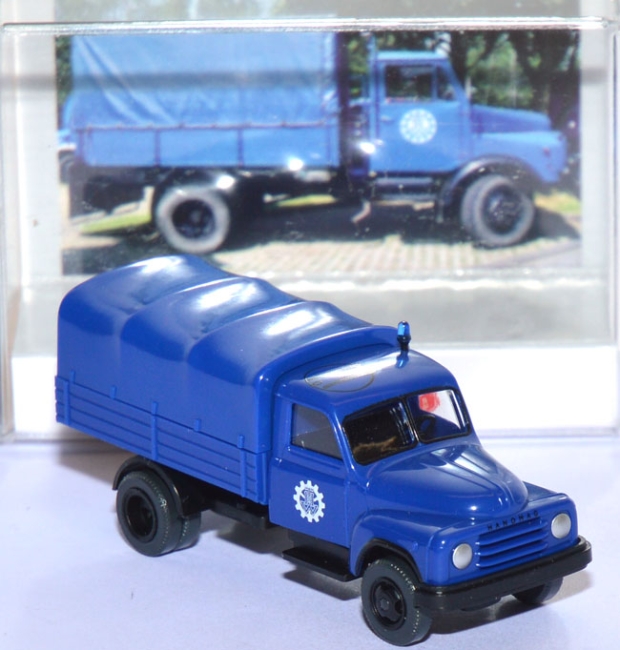 Hanomag L28 Pritschen-LKW mit Plane THW ultramarinblau