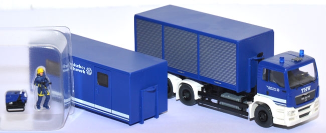 MAN TG-S Abrollcontainer-​Lkw mit 2 Containern ultramarinblau